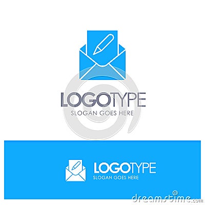 Compose, Edit, Email, Envelope, Mail Blue Solid Logo with place for tagline Vector Illustration