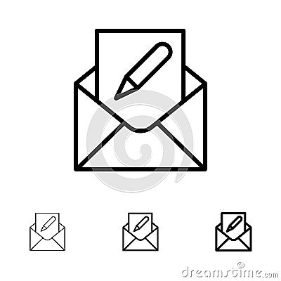 Compose, Edit, Email, Envelope, Mail Bold and thin black line icon set Vector Illustration