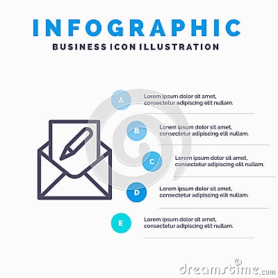 Compose, Edit, Email, Envelope, Mail Line icon with 5 steps presentation infographics Background Vector Illustration