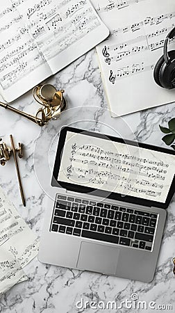 Compose, Edit, and Share Music Scores Digitally, A Beginner's Guide to Music Composition Software and Online Collab Stock Photo