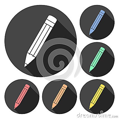 Compose icon, pencil set with long shadow Vector Illustration