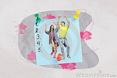 Composite artwork collage illustration metaphor memories couple friends together paper pin discotheque isolated on grey Cartoon Illustration