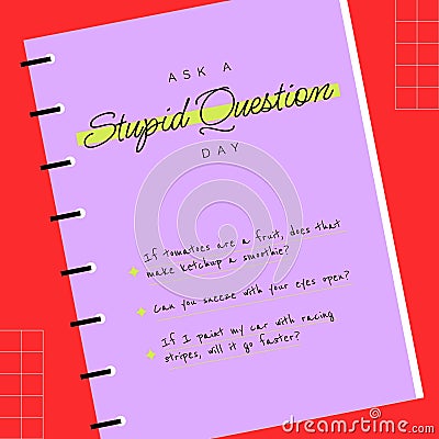 Composite of ask a stupid question day text over notebook and red background Stock Photo
