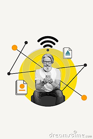 Composite collage advert multitask device smartphone connection send share more files wifi modern technology isolated on Stock Photo