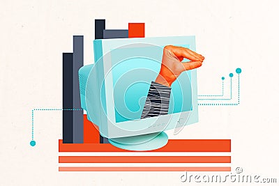 Composite collage picture image of hand blah gesture graph working process data analysis startup unusual fantasy Stock Photo