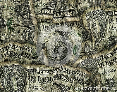 Composite of Crumpled Folded Dollar Bills Cartoon Illustration