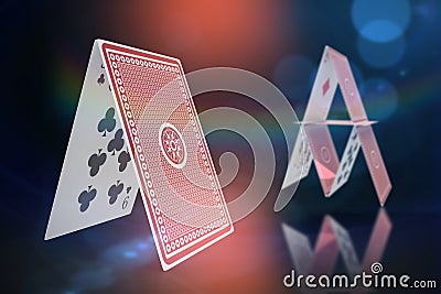 Composite 3d image of computer generated image of card castle Stock Photo