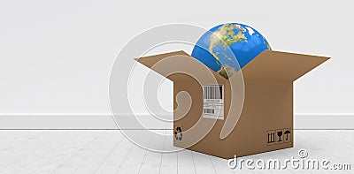 Composite 3d image of digitally generated image of globe in cardboard box Stock Photo