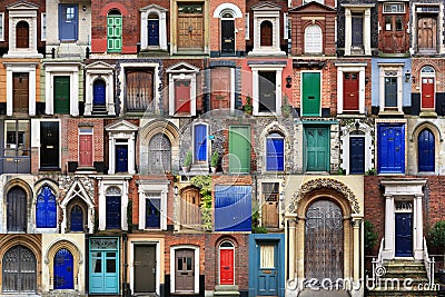 COMPOSITE OF FRONT DOORS Stock Photo