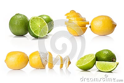 Composite with Green lime and yellow lemon isolated Stock Photo