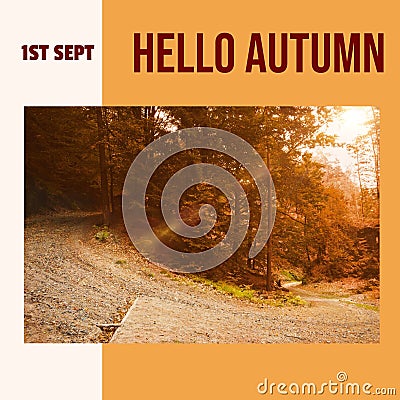 Composite of hello autumn text over autumn trees Stock Photo
