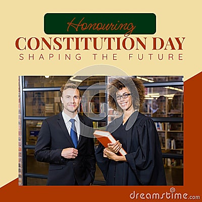 Composite of honouring constitution day text over diverse lawyers and businesspeople Stock Photo
