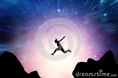 Composite image of athletic woman running on white background Stock Photo