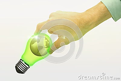 Composite image of businessman measuring something with these fingers Stock Photo