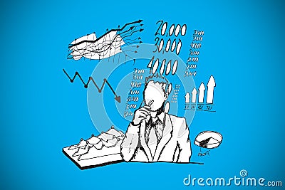 Composite image of businessman thinking of data doodle Stock Photo