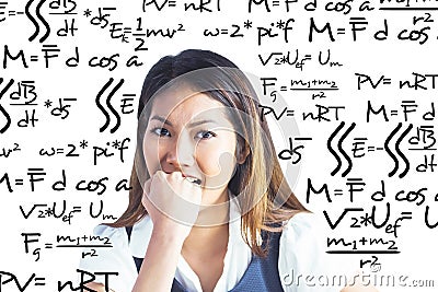 Composite image of businesswoman biting her fist Stock Photo