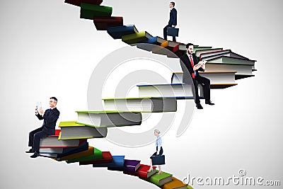 Composite image of businesswoman climbing with briefcase Stock Photo