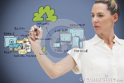 Composite image of businesswoman writing flowchart Stock Photo