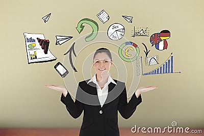 Composite image of charming woman in suit showing graphics Stock Photo