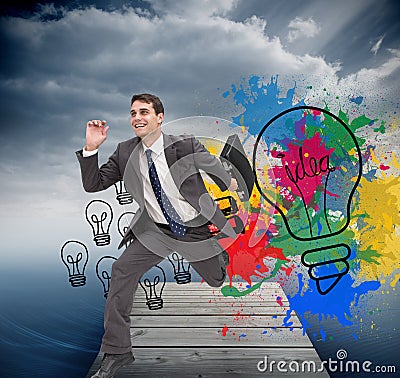 Composite image of cheerful businessman in a hury Stock Photo