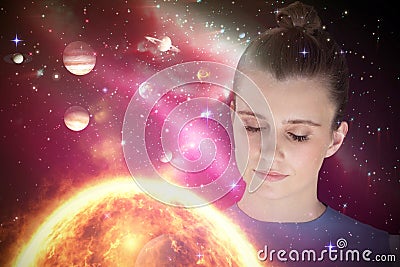 Composite image of close up of beautiful woman meditating 3d Stock Photo