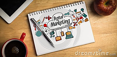 Composite image of composite image of digital marketing text with icons Stock Photo