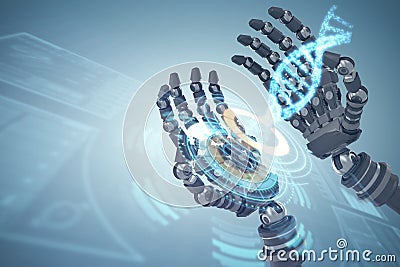 Composite image of composite image of robotic hands against white background 3d Stock Photo