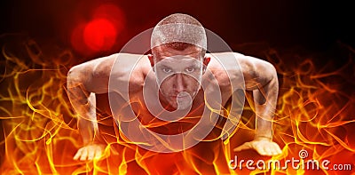 Composite image of confident shirtless athlete doing push ups Stock Photo