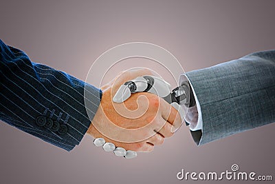 Composite image of cropped image of businessman dealing with robot Stock Photo