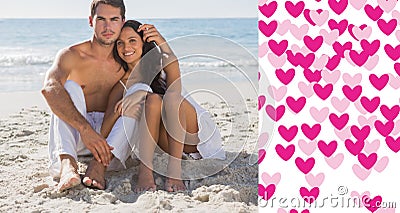 Composite image of cuddling couple smiling at camera Stock Photo