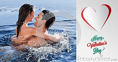 Composite image of cute valentines couple Stock Photo