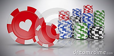 Composite image of 3d image of red casino token with hearts symbol Stock Photo