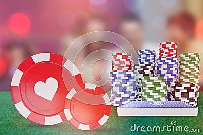 Composite image of 3d image of red casino token with hearts symbol Stock Photo