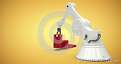 Composite image of digital generated image of robot arranging red toy blocks into bar ghaph 3d Stock Photo