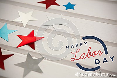 Composite image of digital composite image of happy labor day text with blue outline Stock Photo