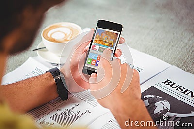 Composite image of digitally composite image of video player with various icons Stock Photo