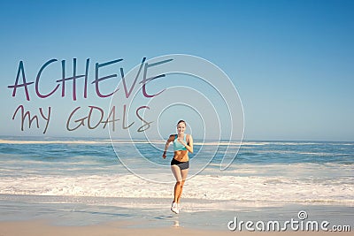 A Composite image of fit woman jogging on the beach Stock Photo