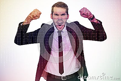 Composite image of furious businessman tensing arms muscle Stock Photo