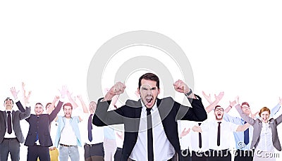 Composite image of furious businessman tensing arms muscle Stock Photo