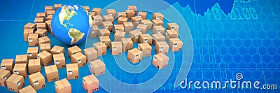 Composite image of composite image of globe amidst boxes Stock Photo