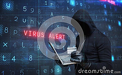 Composite image of hacker holding laptop and credir card Stock Photo