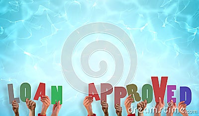 Composite image of hands holding up loan approved Stock Photo