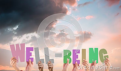 A Composite image of hands holding up well being Stock Photo