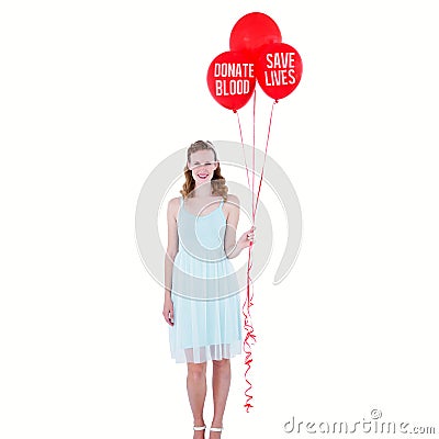 Composite image of happy hipster woman holding balloons Stock Photo