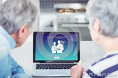 Composite image of human representations with live support text Stock Photo