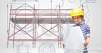 Composite image of kids and work equipment Stock Photo