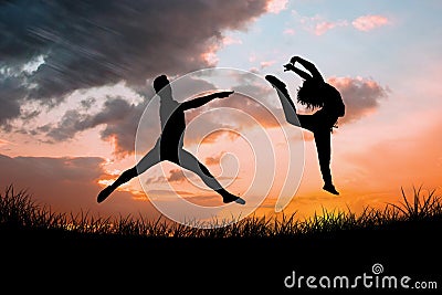 Composite image of male ballet dancer jumping Stock Photo