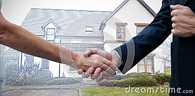 Composite image of mid section of businessman holding woman hand Stock Photo