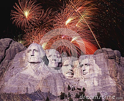 Composite image of Mount Rushmore and fireworks Stock Photo