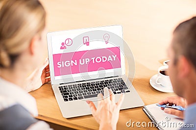 Composite image of pink sign up today Stock Photo